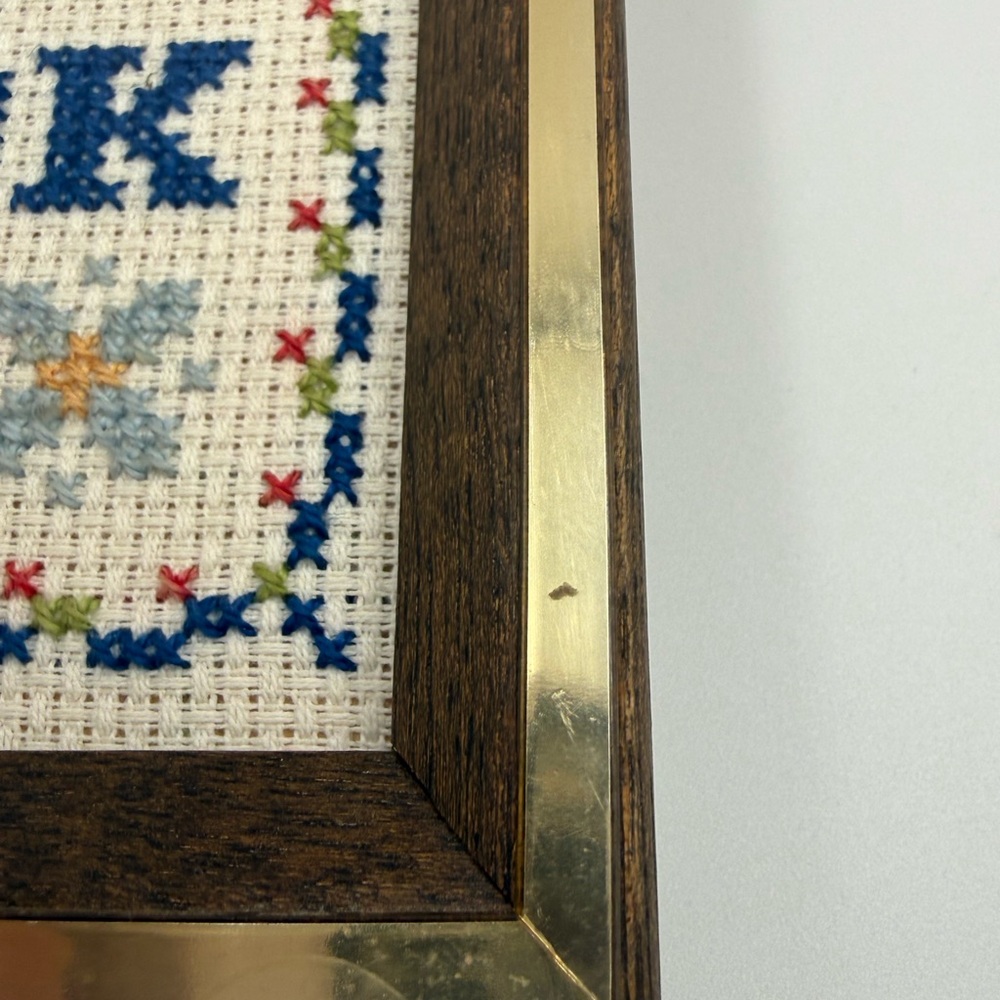 Vtg Kiss the Cook Needlepoint Embroidery Small Framed Completed Wall Art 6x5” - Picture 5 of 10